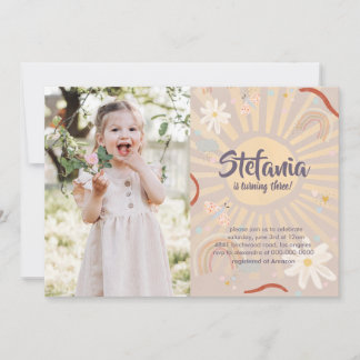Pastel Sun Pink Birthday Photo Girl Invitation
