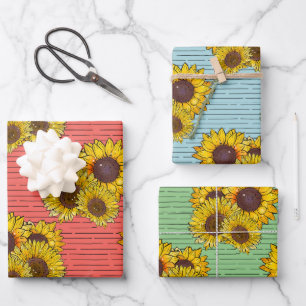 Pastel Sunflower Watercolor Wrapping Paper Sheets
