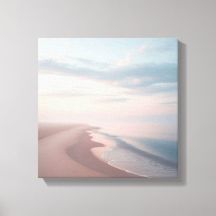 Pastel Sunrise Beach Canvas, Serene Morning Ocean Canvas Print