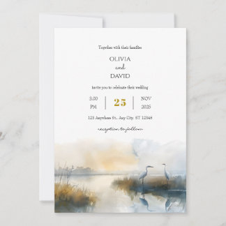 Pastel Sunrise Seaside Salt Marsh Beach Wedding Invitation