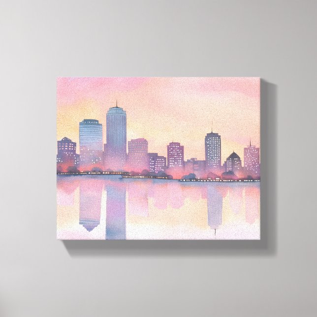Pastel Sunset Cityscape | City Skyline Watercolor Canvas Print (Front)