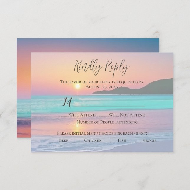Pastel Sunset Destination Beach RSVP Card (Front/Back)