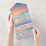 Pastel Sunset Destination Ocean Beach Wedding All In One Invitation