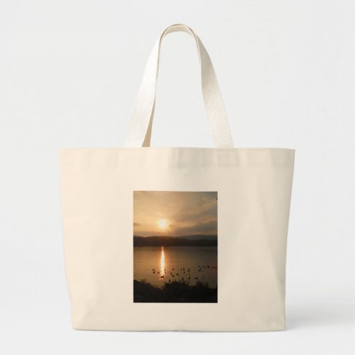 Pastel Sunset  geese Large Tote Bag