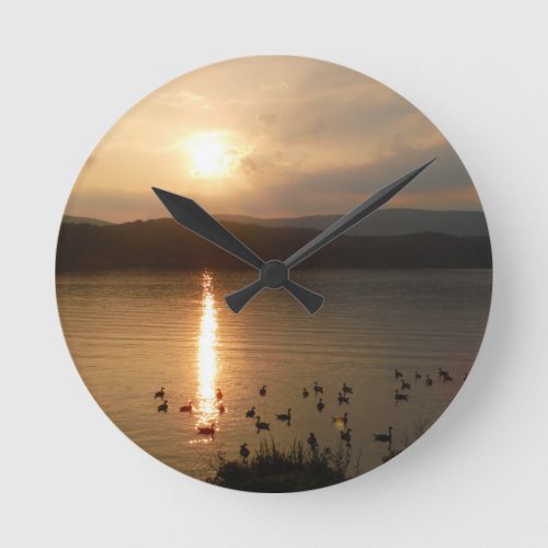 Pastel Sunset  geese Round Clock