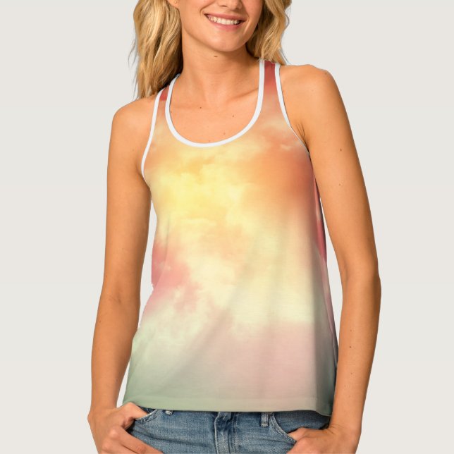 *~* Pastel Sunset Lavender Peach Orange Clouds Tank Top (Front)