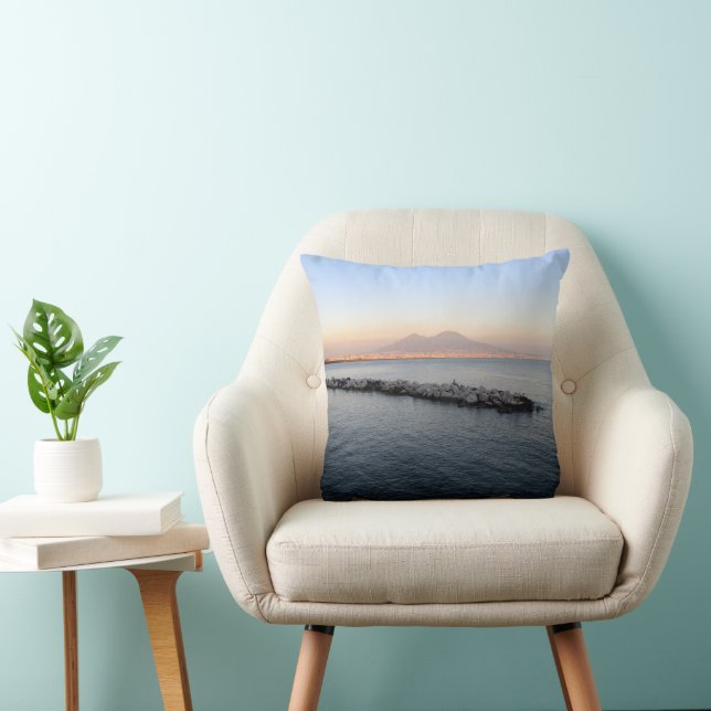 Pastel Sunset Naples Bay with Mount Vesuvius Throw Pillow (Chair)
