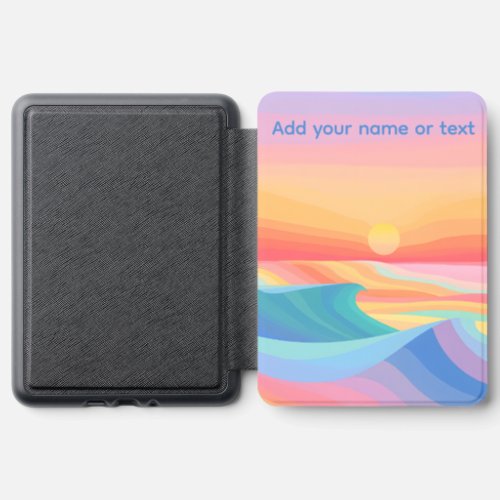 Pastel Sunset Ocean Waves Custom Name Kindle Cover