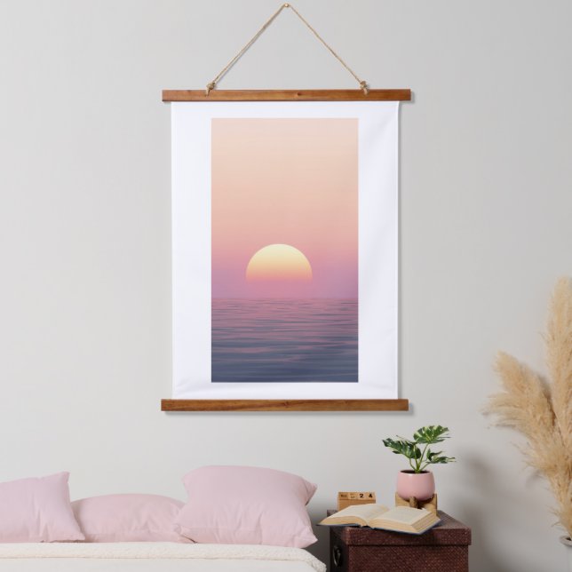 Pastel Sunset Over Calm Ocean Hanging Tapestry (Bedroom)