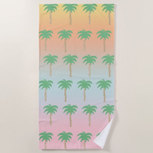 Pastel Sunset Palm Tree Ombre Gradient  Beach Towel