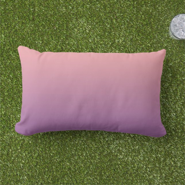 Pastel Sunset Pink Purple Ombre Gradient Outdoor Lumbar Pillow (Grass)