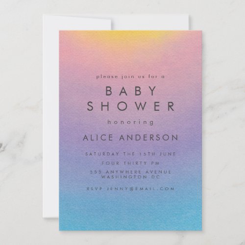 Pastel Sunset Watercolor Ombre Baby Shower Invitation