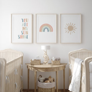 Pastel Sunshine Rainbow Sun Girl Nursery Decor Wall Art Sets
