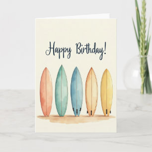Pastel Surfboard Birthday Card