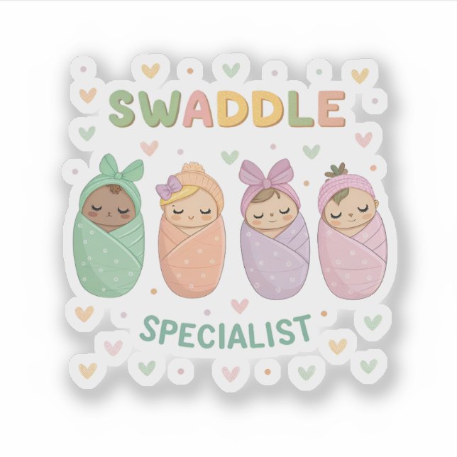 Pastel Swaddled Babies Cute Nursery Art Sticker (Front)