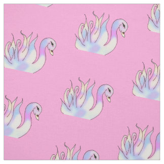 Pastel Swans Hand Drawn Art Fabric