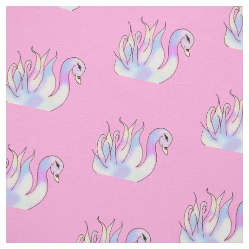 Pastel Swans Hand Drawn Art Fabric
