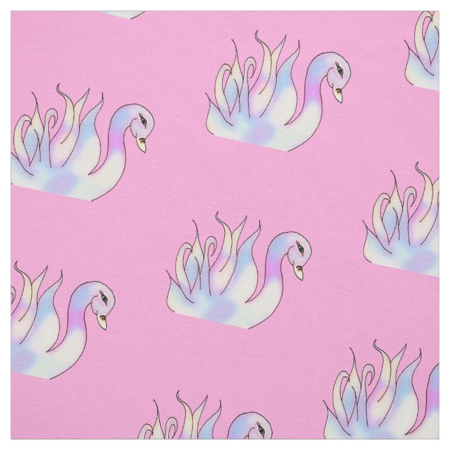 Pastel Swans Hand Drawn Art Fabric (Swatch)