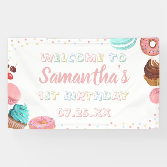 Pastel Sweet Candy Lolipop Cupcake Donut Birthday Banner (Horizontal)