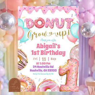 Pastel Sweet Glazed Donut Grow Up Birthday Invitation