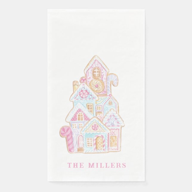Pastel Sweet Holiday Treats Gingerbread Cookie Paper Guest Towels (Front)