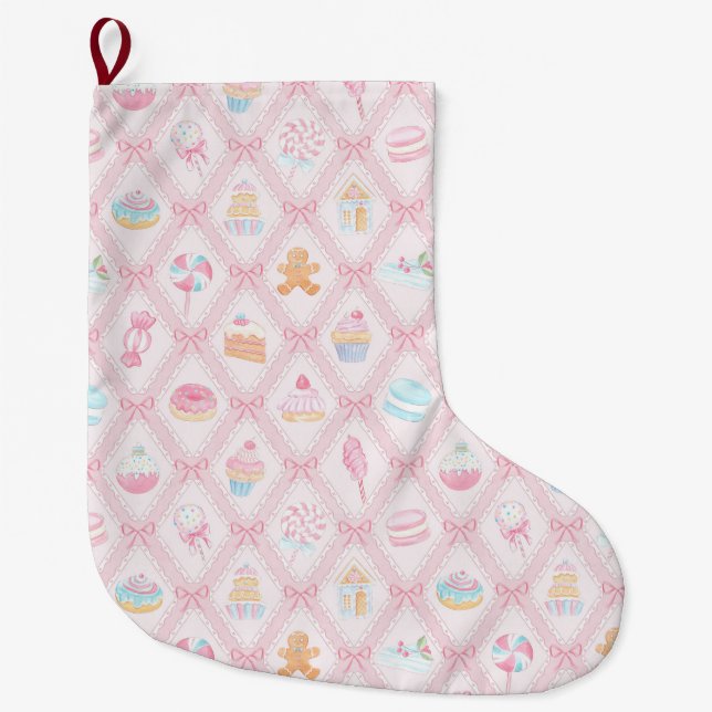 Pastel Sweet Holiday Treats Large Christmas Stocking (Front)