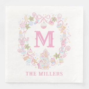 Pastel Sweet Holiday Treats Monogram Crest Paper Dinner Napkins