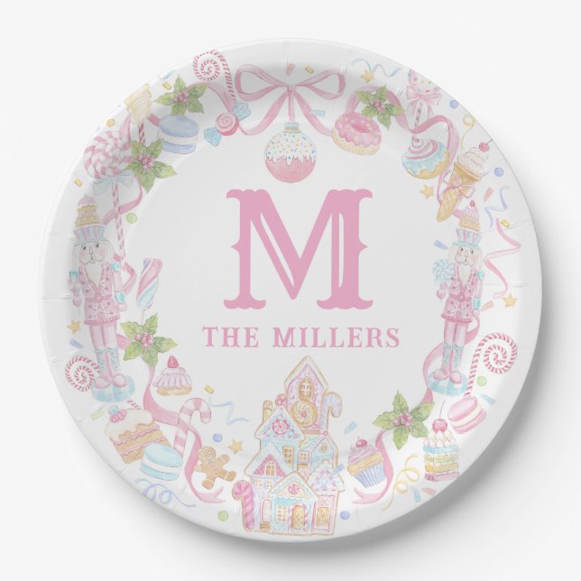 Pastel Sweet Holiday Treats Monogram Crest  Paper Plates (Front)