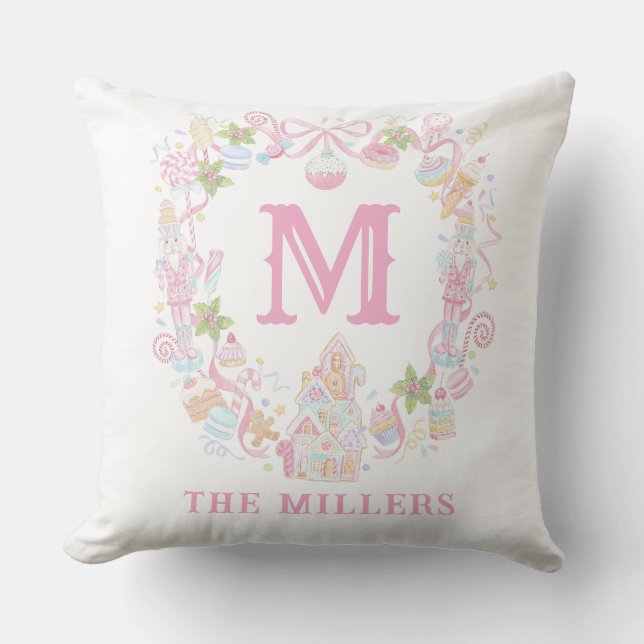 Pastel Sweet Holiday Treats Monogram Crest  Throw Pillow (Front)