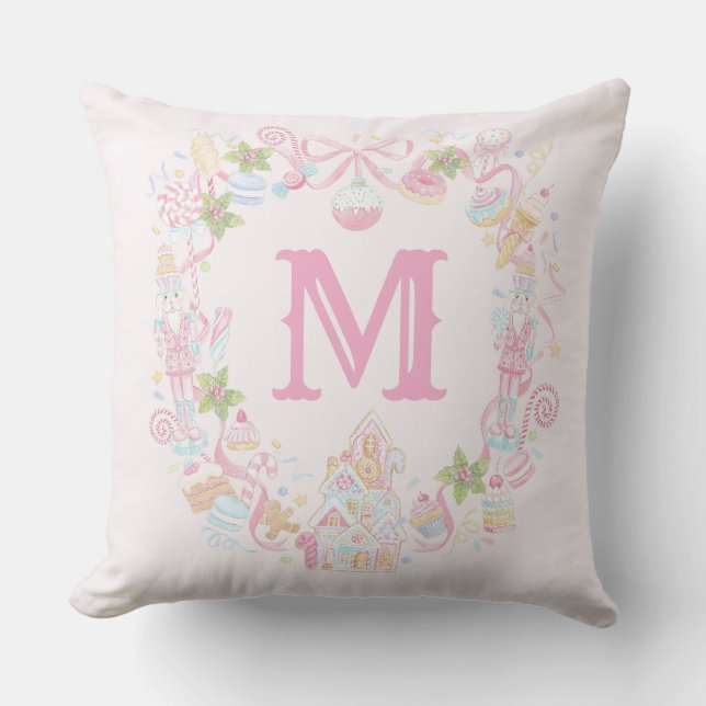 Pastel Sweet Holiday Treats Monogram Crest  Throw Pillow (Front)