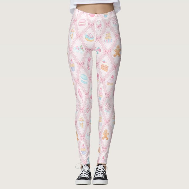 Pastel Sweet Holiday Treats with Bows Leggings (Front)