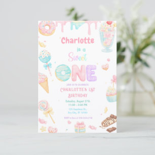 Pastel Sweet One Watercolor Birthday Party Invitation