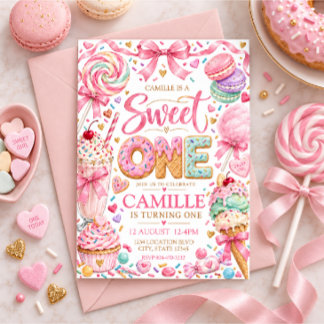 Pastel Sweet Shop Girl First Birthday Invitation