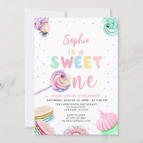 Pastel Sweets Donut  Candy First Birthday Invitation