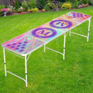 Pastel Swirl Holographic Family Monogram & Name Beer Pong Table