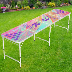 Pastel Swirl Holographic Family Name & Initial Beer Pong Table