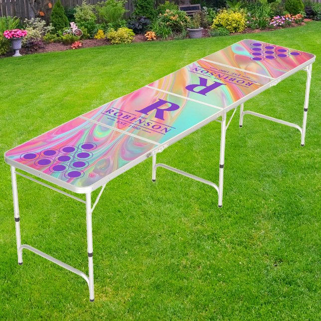 Pastel Swirl Holographic Family Name & Initial Beer Pong Table (Creator Uploaded)