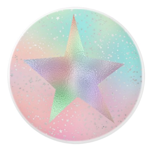 Pastel swirl holographic star cute pink teal ceramic knob