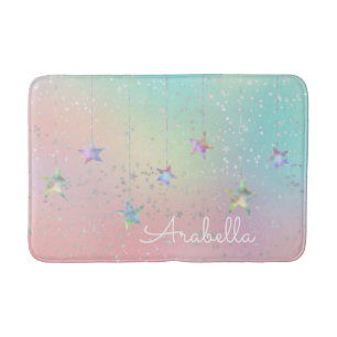 Pastel swirl holographic star ribbon cute girly bath mat