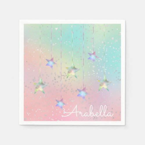 Pastel swirl holographic star ribbon cute  napkins