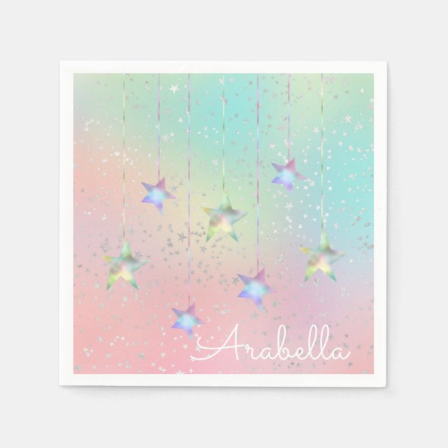 Pastel swirl holographic star ribbon cute  napkins (Front)