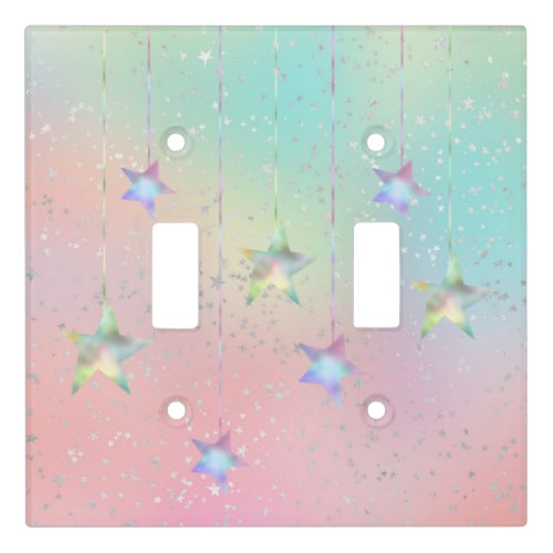 Pastel swirl holographic star ribbon cute tie dye  light switch cover