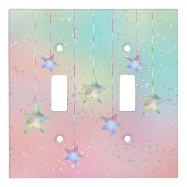 Pastel swirl holographic star ribbon cute tie dye  light switch cover (Front)