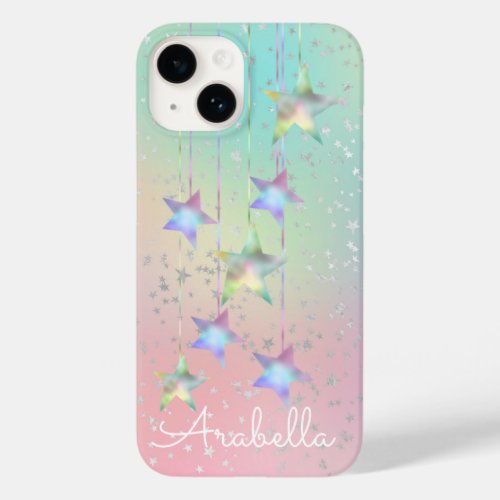 Pastel swirl holographic stars and ribbon cute   Case_Mate iPhone 14 case