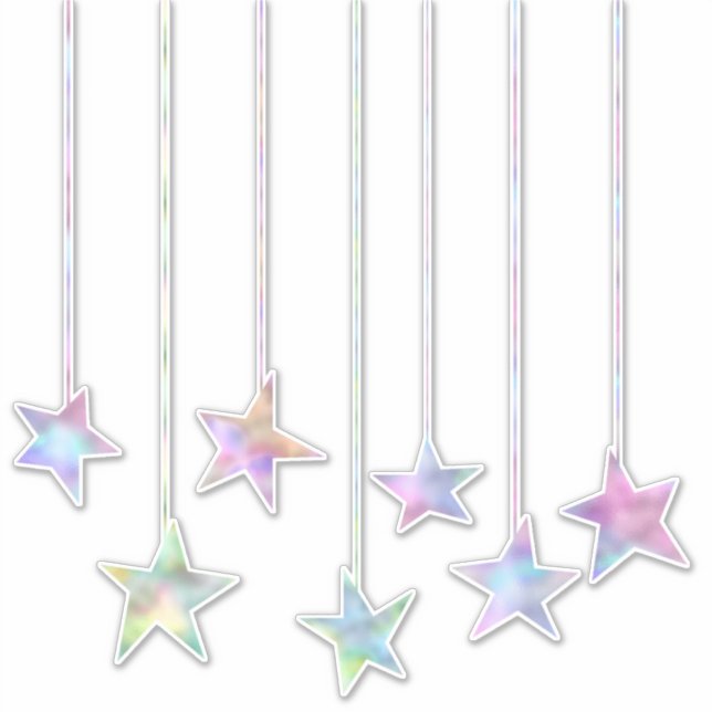 Pastel swirl holographic stars and ribbon cute sticker (Front)