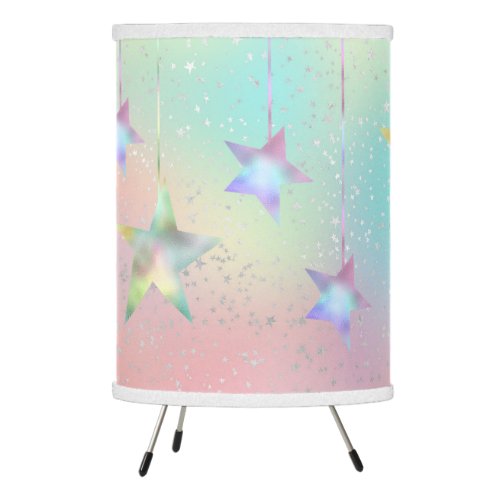 Pastel swirl holographic stars and ribbon cute   tripod lamp