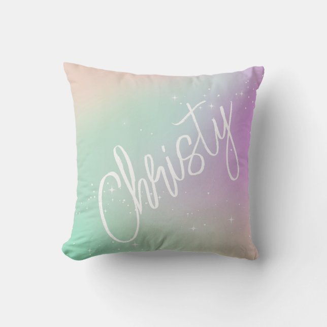 Pastel swirl star dust peach teal purple cute throw pillow (Front)