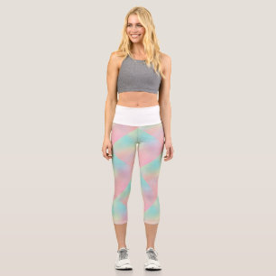 Pastel swirl tie dye cute pink teal yellow block  capri leggings