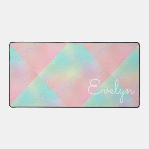 Pastel swirl tie dye cute pink teal yellow block desk mat