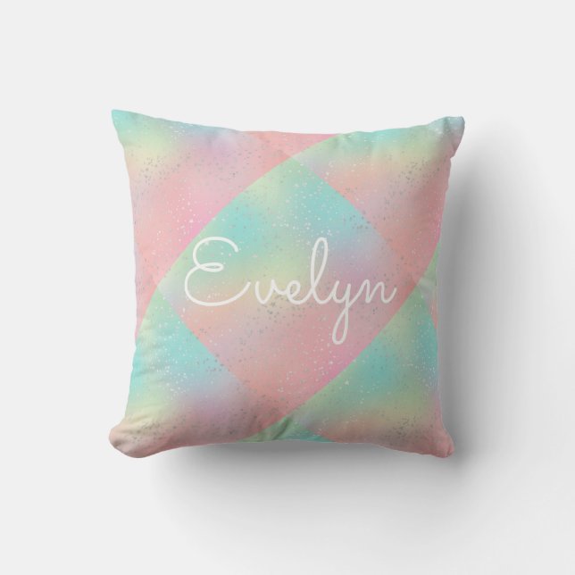 Pastel swirl tie dye cute pink teal yellow block  throw pillow (Front)
